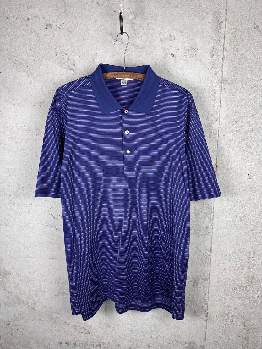Peter Millar Summer Performance Golf Comfort Purple Striped Polo Shirt Large